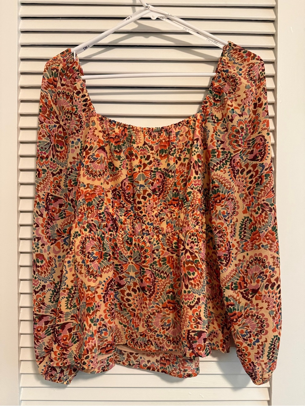 DR2 Peach Multi Floral Peasant Top